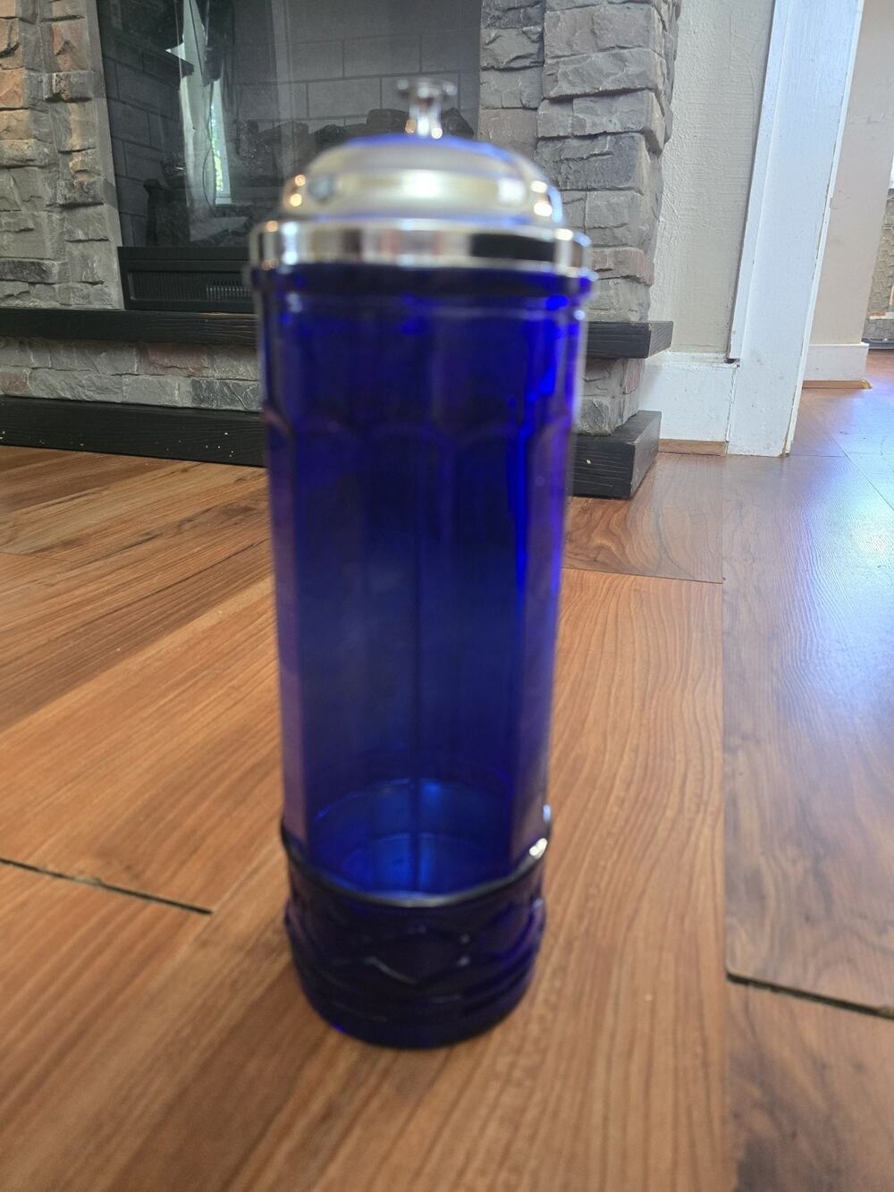 Vintage Style Cobalt And Silver Tone Straw Dispenser barber sanitizer 10” S17